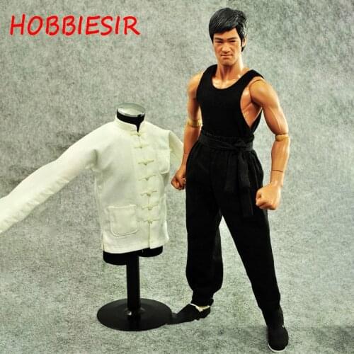 1/6 Bruce Lee Chinese Kung Fu White Long Sleeve Kung Fu Tang Suit Clothes Clothing Clothes Set Model Soldier Accessories Model