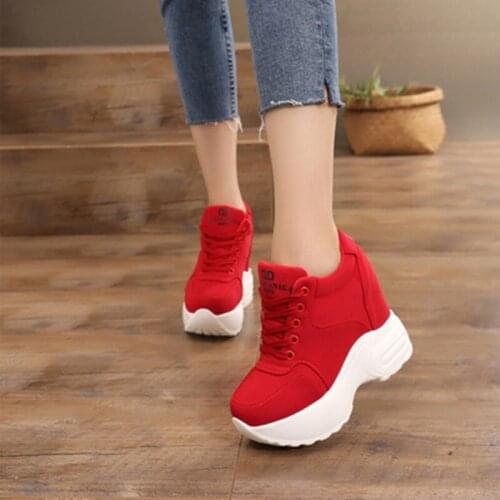 2021 Women Sneakers Mesh Casual Platform Trainers White Shoes 10CM Heels Autumn Wedges Breathable Woman Height Increasing Shoes