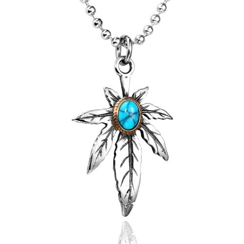 Cool Green Stone Pendant LEAF plant Stainless Steel chain necklace Hot Sale popular Jewelry