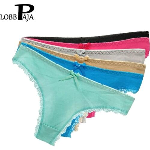 LOBBPAJA Lot 6 pcs Sexy Ladies Strings T-back Thongs G-strings V-strings Cotton Lace Women Underwear Panties Knickers Lingerie