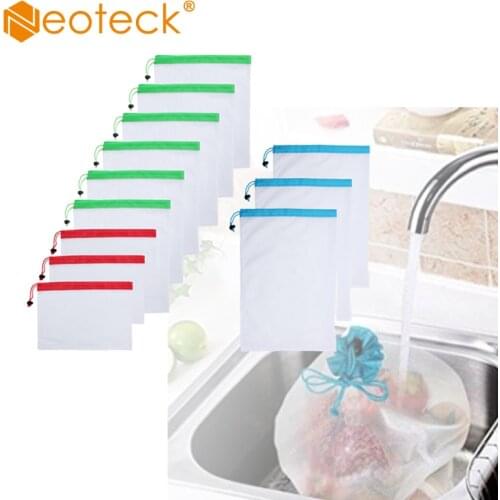 Neoteck 12pcs Reusable Washable Produce Mesh Bags Vegetable Fruit Toy Storage Pouch For Home Kitchen Vegetable Bags