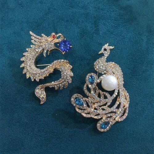 Muylinda classical vintage zircon ball dragon and shell pearl phoenix brooches animal pins for women scarf clip jewelry luxury