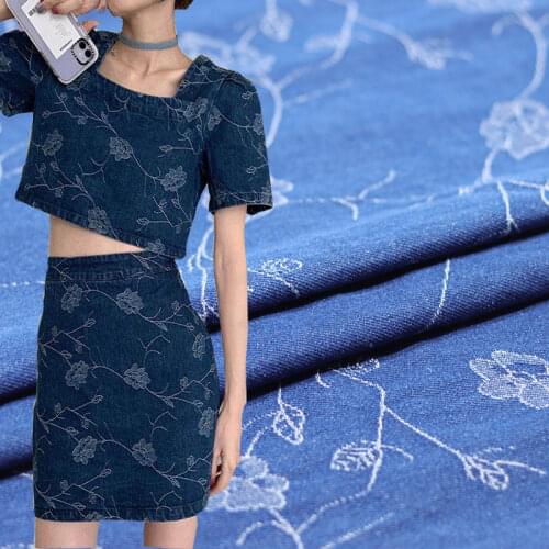 Soft Thick Floral Jacquard Jeans Fabric Real Denim After Washed Eco Friendly Textiles For Dress Blazer DIY Telas 50X160cm