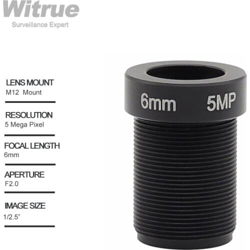 Witrue HD CCTV Camera Lens 5.0Megapixel 6mm M12 Mount F2.0 Fixed Iris Format 1/2.5" for IP Security Cameras