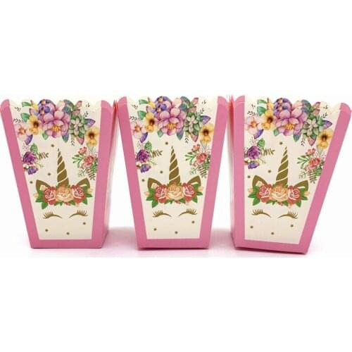 Girl Birthday Party Pink Unicorn Birthday Disposable Paper Baby Shower Boxes Birthday Popcorn Boxes Supply Decor Supplies6/pcs