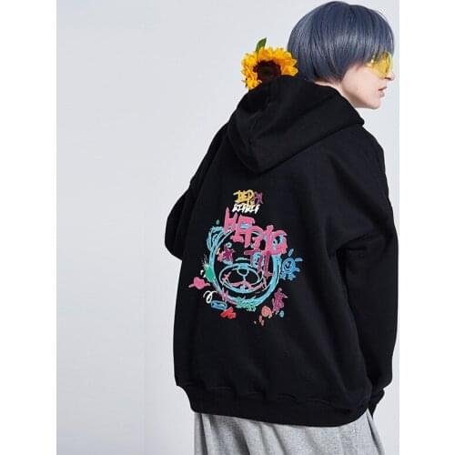 Autumn American Style Street Hip-hop Hand-painted Graffiti Mens Plus Fleece Hooded Sweater Loose Oversize Trendy Jacket