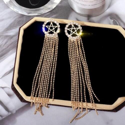 Hollow star studded tassel earrings female temperament Korean long earrings personality female earrings femal