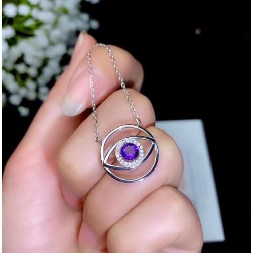 The eyes of God :purple amethyst gemstone pendant for necklace good cut fine jewelry round gem free shipping birthday gift