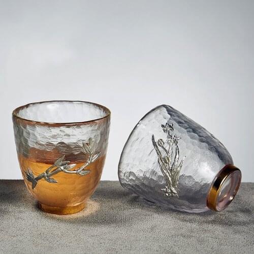 Plum Orchid Crystal Glass Teacup Creative Transparent Heat Resistant Master Cup Office Kung Fu Water Mug Tea Set
