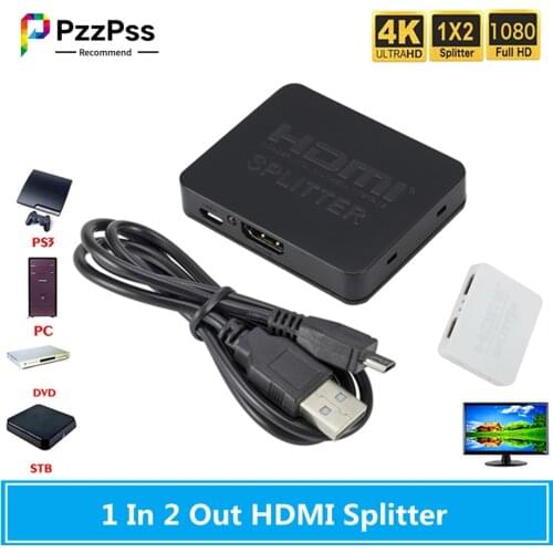 PzzPss 4K HDMI Splitter 1 Input 2 Output HDMI Switch 1x2 HDMI Splitter Switcher Converter Dual Display For PC DVD HDTV Computer