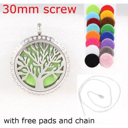 With Chain &Pads Gift Tree Of Life Screw 316L Stainless Steel Aromatherapy Pendants 30mm Diffuser Locket Pendant