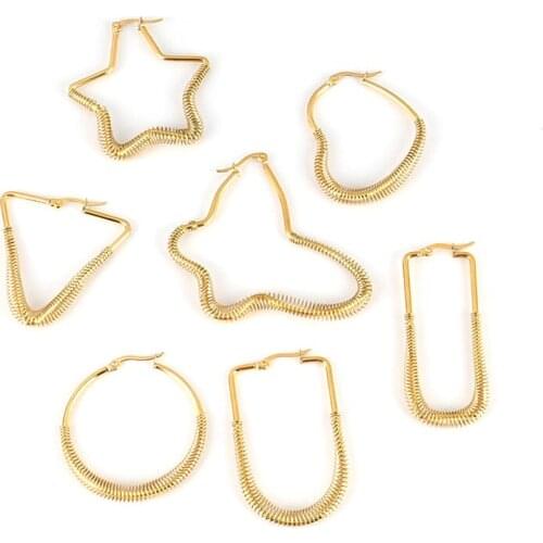 Stainless Steel Earring Punk Big Earring Geometric Hoop Earrings Heart Star Round Butterfly Earrings For Women Earrings Jewelry