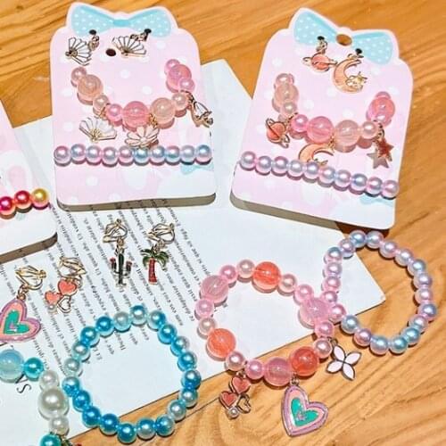1Set Fashion Child Kids Beads Bracelets Bangles Earrings With Charming Star/Moon Pendants Beaded Bracelet Bangles