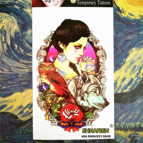 SHNAPIGN Sexy wolf lady Temporary Tattoo Body Art, 12*20cm Flash Tattoo Stickers, Waterproof Fake Tatoo Henna Tatto Wall Sticker