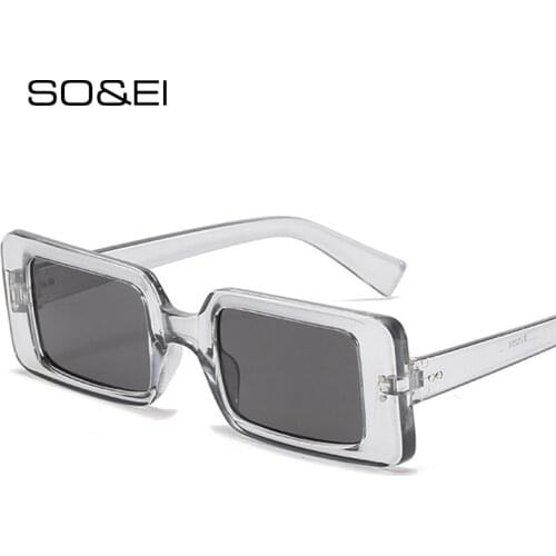 SO&EI Fashion Small Rectangle Sunglasses Vintage Nail Decoration Women Eyewear Shades UV400 Men Leopard Beige Sun Glasses