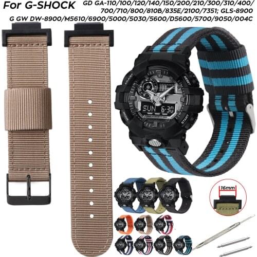 Sport Nylon Watch Band for Casio G-SHOCK GA-110 400 GD100 Band DW-6900 G-5600 GW-M5610 GLS8900 Strap 16mm Replace Wristband