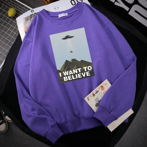 I Want To Believe Spaceship Extraterrestrial Print Hoody Men Comics Casual Sweatshirt Harajuku Loose Hooded Fashion Fleece Tops