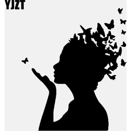 YJZT 12CM*14CM Car Sticker Butterfly Girl Vinyl Decal Sticker Black/Silver C24-0039