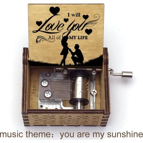You Are My Sunshine love quotes print Theme Music Hand Wooden Music Box girlfriend wife Birthday anniversary Gift