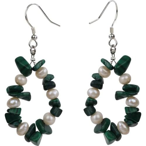 Yacq Natural Malachite Pearl 925 Sterling Silver Drop Dangle Earrings Handmade Custom Jewelry Gifts for Women Mom Girls Wife