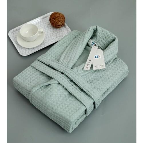Green Robe 100% Cotton Waffle Gauze Robe Bath Robe Soft Ventilation Robe All Seasons Females Casual Home Bathrobe Japan Style