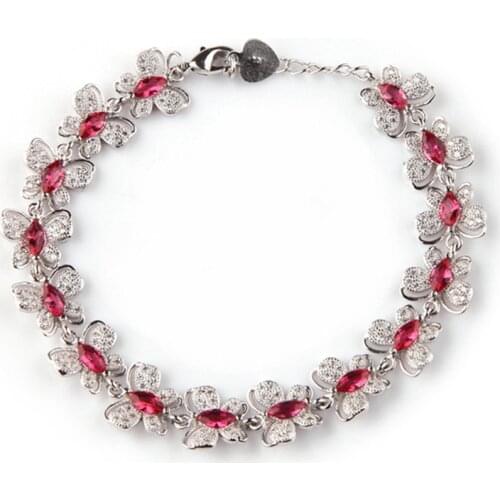 Fleure Esme Shinning Tennis wedding Bracelets for Woman Elegant Style Gift dropshipping Red Cubic Zirconia Rhodium Plated R3272