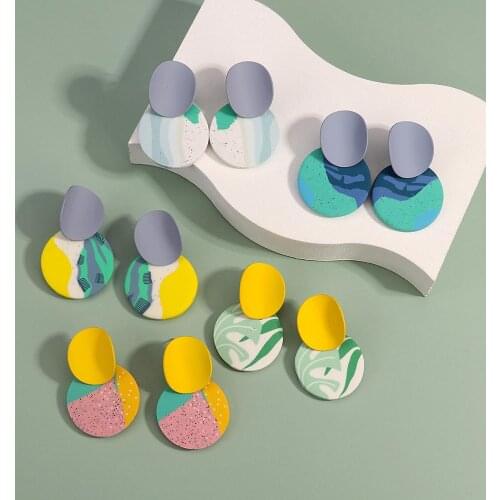 AENSOA Unique Round Polymer Clay Drop Earrings For Women 2021 Fashion Multicolor Statement Earrings Cute Pendant Earring Jewelry