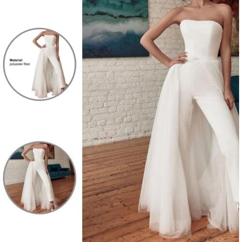 Female Fashionable White Tulle Strapless Backless Jumpsuit Elegant Strapless Jumpsuit Sexy for Party