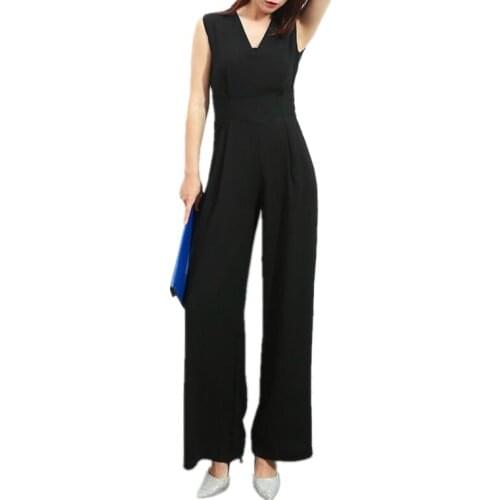 Jumpsuit For Women V Neck Sleeveless overalls Summer 2019 Office Lady Female Elegant Long Wide Leg ukraine romper