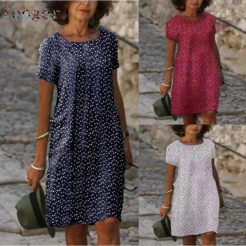 FEOGOR 2021 summer new womens dress heart-shaped print short-sleeved round neck pullover mid-length dress Loose dress