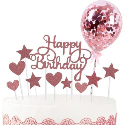 1Set Happy Birthday Cake Decoration Cake Toppers Flag Confetti Balloon Kids Birthday Party Boy Girl Baby Shower Wedding Decor
