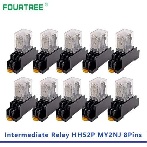 10Set Mini Electromagnetic Relay Switch Relay Coil General DPDT With Socket Base LED AC 110/220V DC 12/24V MY2NJ MY3NJ MY4NNJ