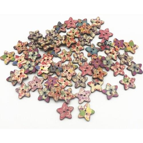 100pcs 18mm Flowers Natural Mixed Star Wood Buttons For Wedding Crafts Cardmaking Scrapbooking Embellishments