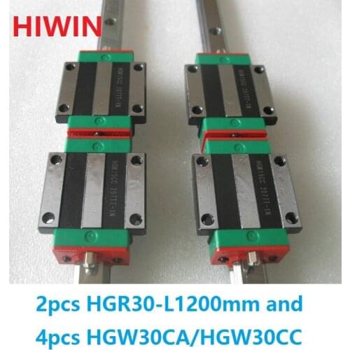 2pcs 100% original Hiwin linear guide HGR30 -L 1200mm + 4pcs HGW30CA HGW30CC flange carriage block for cnc