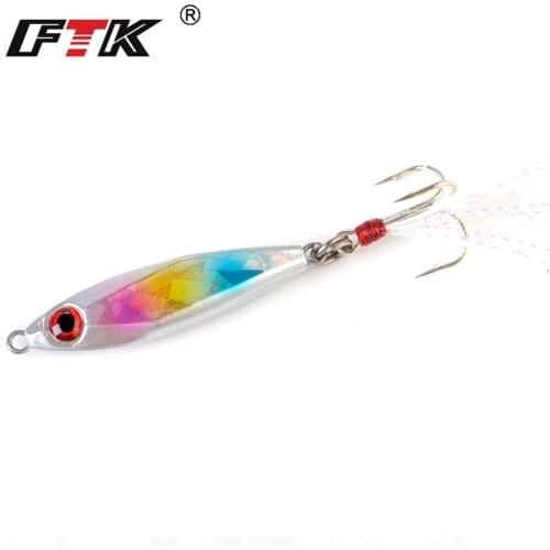 FTK 20g 30g Hard Metal Micro Deep Sea Lead Jig Lure 5.3/6cm Sinking Jigging Fishing Bait Tackle Wobbler With Treble Hook
