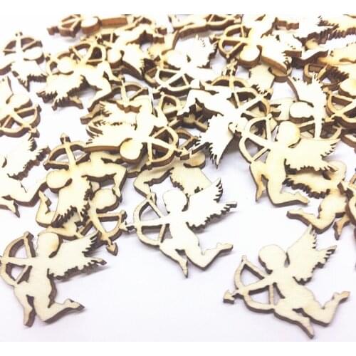 200pcs 25mm Natural Wood Cupid Angel Vintage Chips Confetti Embellishments Weddings Christmas Crafts Cardmaking Scrapbooking