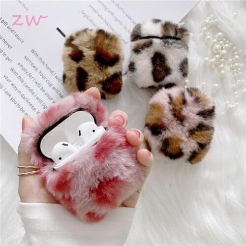 2020 Soft, sexy airpods headphone cover, fluffy fur leopard print, for apple airpods, charging case for girls, 1/2 pro