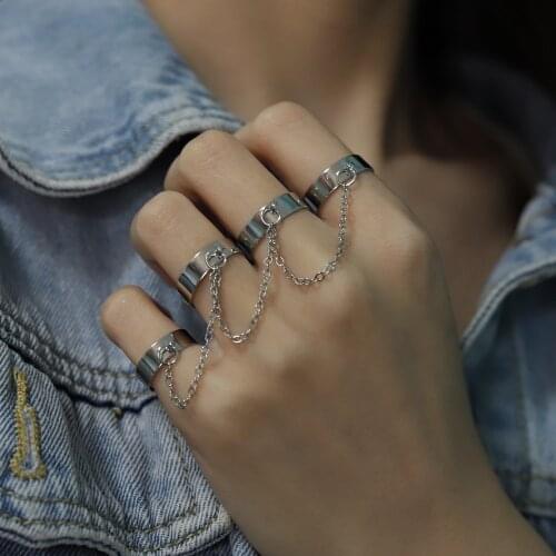 2021 Punk Cool Hip Pop Rings Multi-layer Adjustable Chain Four Open Finger Rings Alloy Women Rotate Rings for Women Party Gift