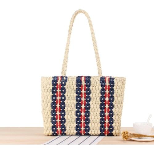 40x25CM New Vertical Stripes Single Shoulder Straw Bag Fashion Women Summer Vacation Photo Beach Knit Bag a7226