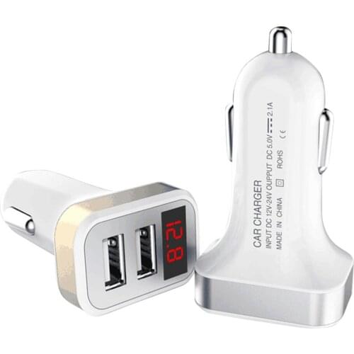 Car Charger Digital Display Dual Port Double USB Adapter 2.1A LED Fast Charging for iPhone 8 Xiaomi 8 Samsung Phone Car Charger