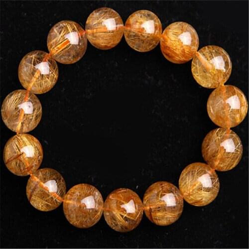 15.5mm Genuine Natural Copper Hair Rutilated Quartz Crystal Big Round Beads Bracelet Stretch Charm Fashion Women Men Bracelet