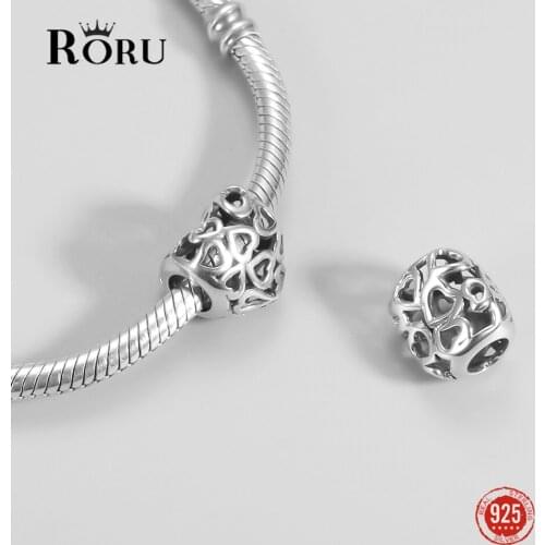925 Sterling Silver Hollow Love Heart Shape Beads Charm Bracelet Beads for Jewelry Making Women Accessories