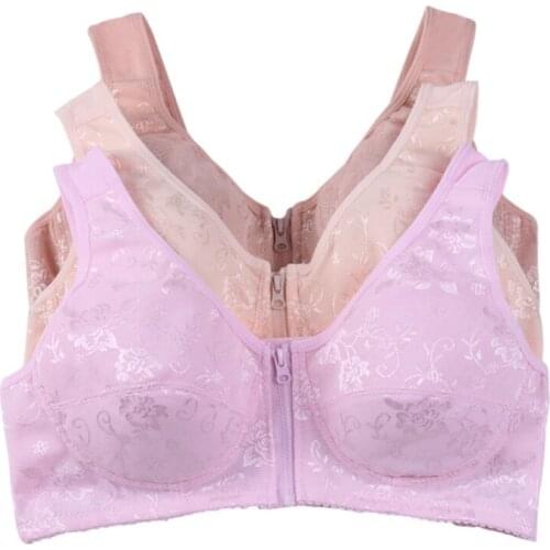 Women Push Up Bras Sexy Lace Underwear Ladies Brassieres Front Zippers Closure Bras Widened Straps Wireless Bras Full B Cup