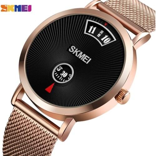 SKMEI Creative No Hands Style Men Watches Waterproof Male Quartz Wristwatch Relogio Masculino Top Leather & Mesh Steel Straps