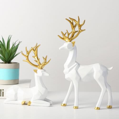Home Decor Resin Deer Head Figurine Statue Nordic Crafts Figurines Sculpture Creative Gifts Modern Home Decoration Art Ornament