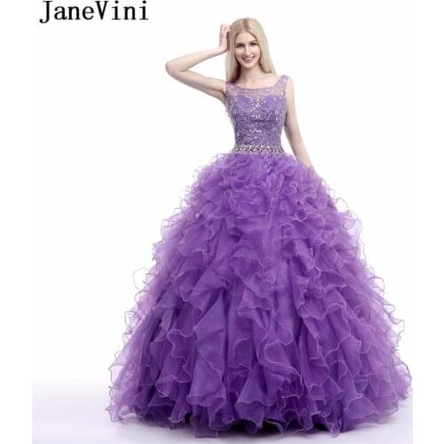 JaneVini Elegant Purple Plus Size Quinceanera Dresses Ball Gown 2019 Scoop Neck Crystal Beaded Organza Prom Dress Vestidos De 15