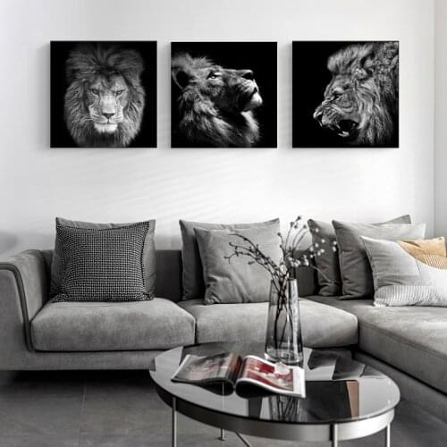 African Lion Roars Art Canvas Print Painting Wild Animals Black And White Wall Picture Living Room Modern Home Decoration Poster
