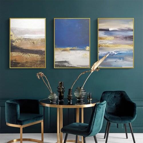 Painting Style Landscape Nordic Abstract Modern Decorative Gold Picture Canvas Wall Art Poster for Living Room Home Hotel Decor