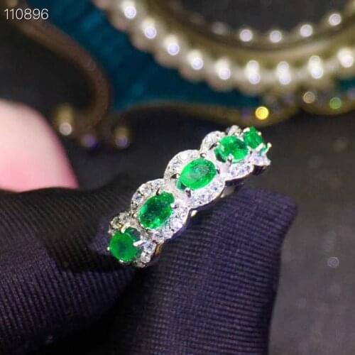 Natural emerald ring fashionable gem quality 925 silver 3x4mm