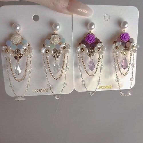 Korea Pearl Flowers Drop Earrings for Women Tassel Crystal Water Drop Pendant Earrings Jewelry Gifts Wholesale